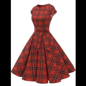 Red Plaid Midi Dress